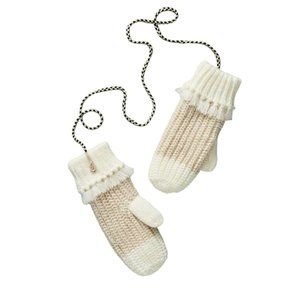 NWT Anthropologie Sleeping on Snow Tassel Ivory Cream Metallic Corded Mittens